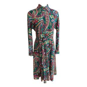 Vintage 70s Anne Fogarty Paisley Long Sleeve Dress Button Down Size 12 Medium